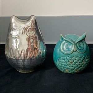 Decorative owl figures - silver and teal